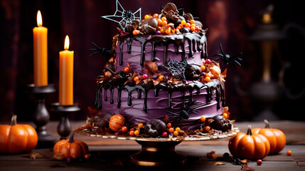 decorated halloween cake. Generative AI - obrazy, fototapety, plakaty
