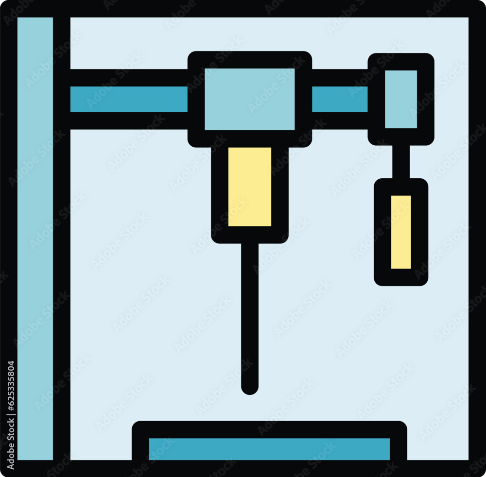 Poster laser cnc machine icon outline vector. lather equipment. work tool color flat