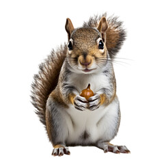 Eastern grey squirrel eat nut, hold nut, transparent background
