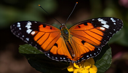 Fototapeta premium Vibrant monarch butterfly showcases elegance and fragility in nature beauty generated by AI