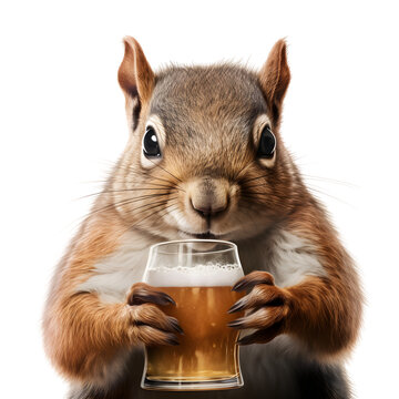 Eastern grey squirrel hold a glass beer, transparent background © konstantin.bot