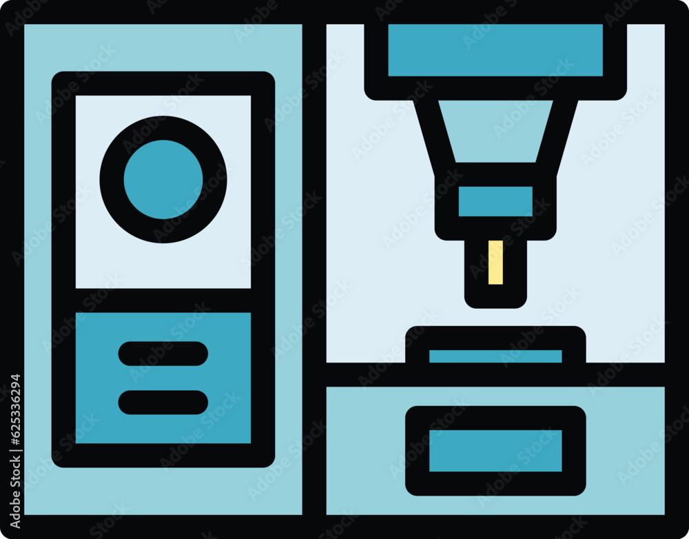 Poster cnc machine plant icon outline vector. work tool. laser lathe color flat