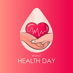 World Heart Day concept, family holding hands with heart. Vector illustration