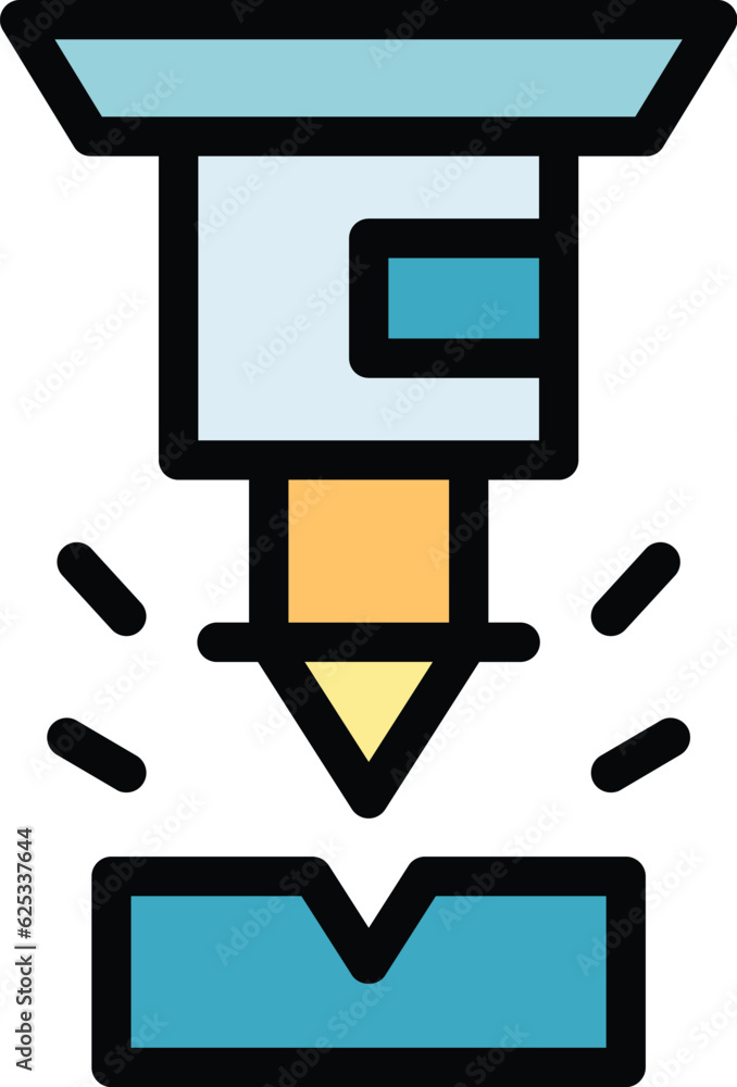 Poster engineering cnc machine icon outline vector. work tool. lathe equipment color flat