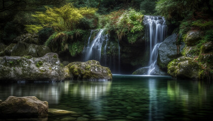 Fototapeta na wymiar Tranquil scene of a tropical rainforest with flowing water and beauty generated by AI