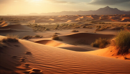 Fototapeta na wymiar Tranquil sunset over majestic sand dunes in remote Africa generated by AI