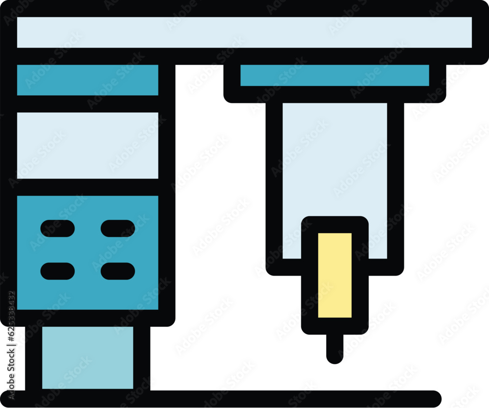 Poster hard cnc machine icon outline vector. work tool. lathe factory color flat