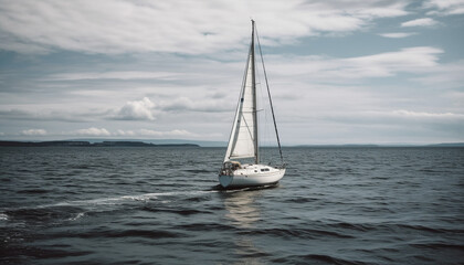 Obraz premium Sailing yacht on blue water, wind and waves, summer adventure generated by AI
