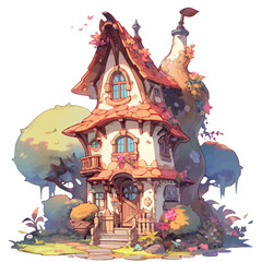 Vector icon of a fabulous fantasy house. Vector illustration