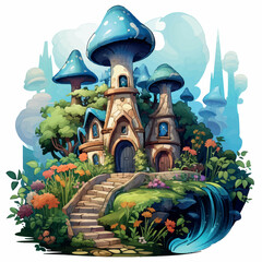 Vector icon of a fabulous fantasy house. Vector illustration