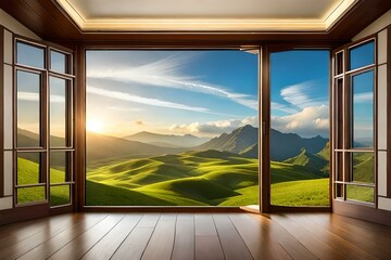 room with window and sky
