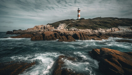 Fototapeta na wymiar Rough coastline, eroded cliffs, breaking waves, natural beauty in Asturias generated by AI