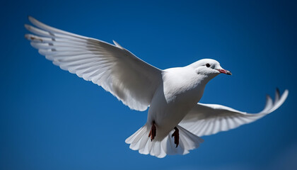 Graceful seagull glides in clear sky, symbol of freedom and purity generated by AI