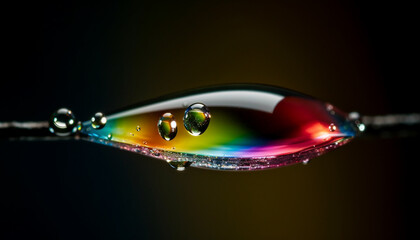 Vibrant purple flower reflects beauty in nature with dew drops generated by AI