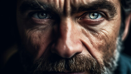 Obraz premium Sad senior man with gray hair and mustache staring outdoors hopelessly generated by AI