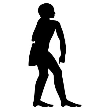 recommend clip art: Standing ancient Egyptian man. Black silhouette on white background.