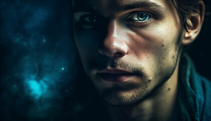 Confident young adult man looking at camera with serious elegance generated by AI