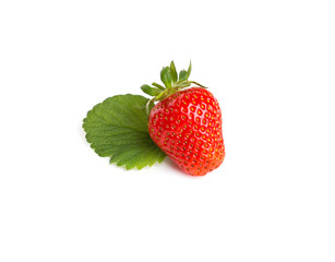 Strawberry with leaf isolated on white