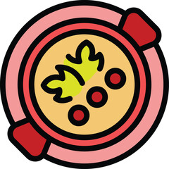 Obraz premium Cream noodle soup icon outline vector. Hot fish. Vegetable dish color flat