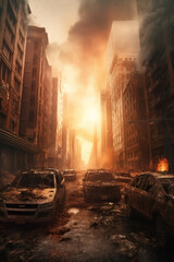 Fototapeta na wymiar destruction. war zone. city on fire.