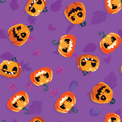 Cute Halloween seamles pattern with various horor and spooky element for fabric design, background, template, layout, print paper.