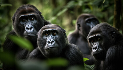 Fototapeta premium Close up portrait of cute primate staring at camera outdoors generated by AI