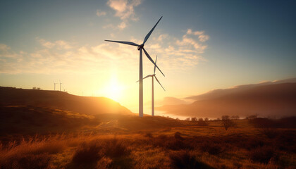 Obraz premium Renewable energy turning mountain wind into electricity, sustainable power supply generated by AI