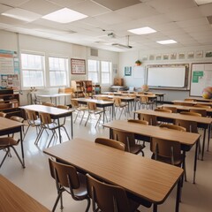 Preparing for the School Year: Empty Classroom Awaits.Back-to-School Setting: Empty Classroom on Day One