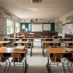 Preparing for the School Year: Empty Classroom Awaits.Back-to-School Setting: Empty Classroom on Day One
