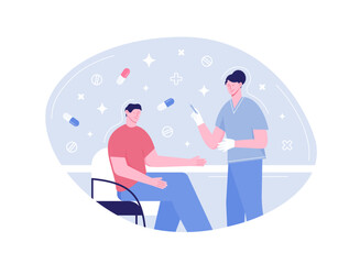 Patient in the doctor's office. Medical research, laboratory diagnostics, medical device development, family healthcare. Vector illustration of modern concepts