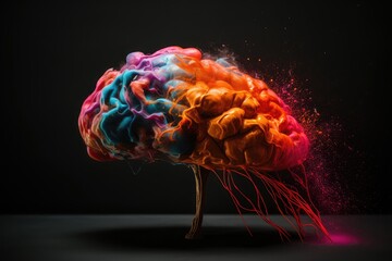 3d rendered colorful illustration of human brain, Mindscapes in Multicolor, 3D Rendered Illustration of the Human Brain as an Artistic Landscape