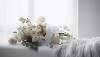 Yellow blossom bouquet brings elegance to modern bedroom decoration generated by AI