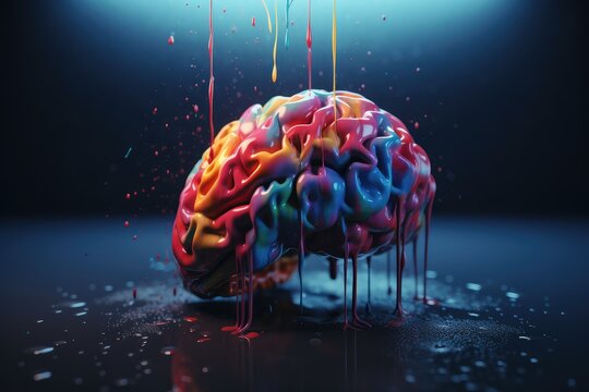 3d rendered illustration of human brain, colorful artistically photography of the mind, 3D Rendered Illustration of the Human Brain: A Colorful and Artistic Photography Painting