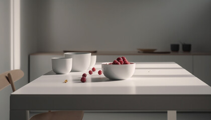 Modern kitchen design with fresh coffee and healthy fruit refreshment generated by AI