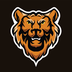 Lion head for sport team mascot. Wildcat lion predator for blazon, badge or hunting club. Vector graphics