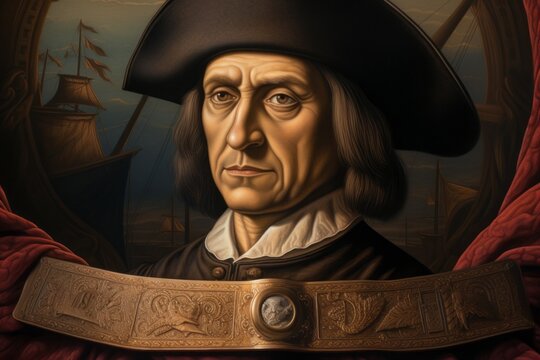 Portrait of Christopher Columbus in the style of classical artists painting. The concept of Columbus day and the discovery of America.