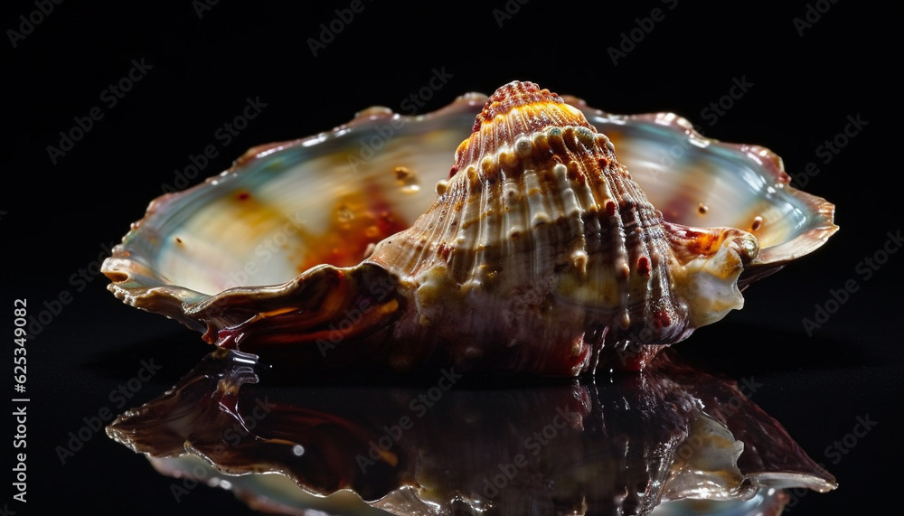 Poster beautiful close up of multi colored seashell in black background generated by ai