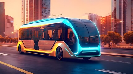 futuristic self-driving electric bus  high technology