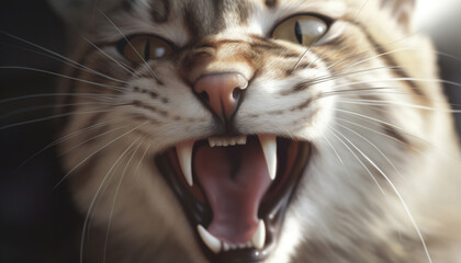 Obraz premium Cute kitten staring with playful fury, close up of fluffy fur generated by AI