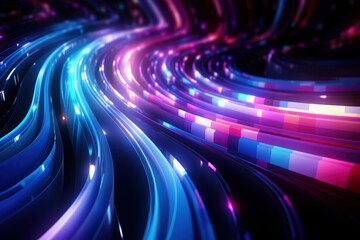Fototapeta na wymiar Neon light geometric objects background. abstract futuristic background with pink blue glowing neon moving high speed wave lines and bokeh lights. Data transfer concept. Made With Generative AI. 