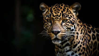 Fototapeta na wymiar Jaguar staring, striped fur, majestic beauty in nature tranquility generated by AI