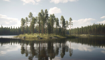 Fototapeta na wymiar Tranquil scene of a remote wilderness area with coniferous trees generated by AI