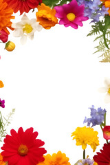 assorted flower decoration frame isolated on transparent background ,potrait flowers border clipart ,generative ai
