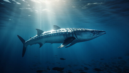 Obraz premium Majestic dolphin swimming in deep blue sea with awe inspiring motion generated by AI