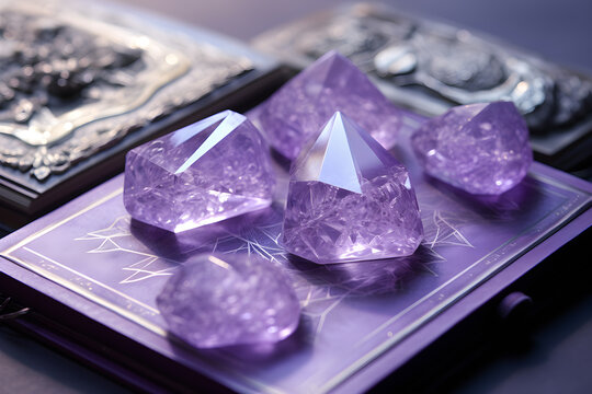 Close up of lavender, amethyst crystals