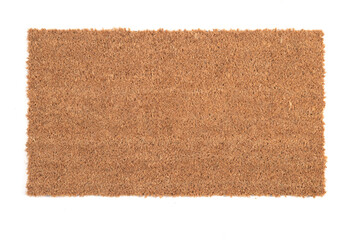 Natural brown coconut fiber doormat. Plain natural dry carpet and dirt outside your entrance,...