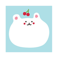 Memo illustration with hand drawn cute bear character. There are cherries on the bear.ㅍ