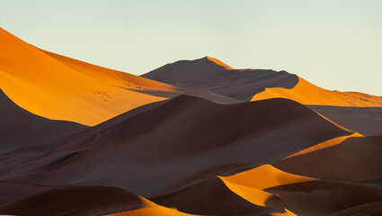 Panoramic Image of Sussusvlei Dunes in Early Morning Light in Namibia Africa