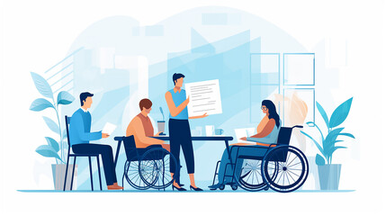 Business meeting in the office, wheelchair, disabled person