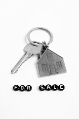 For Sale, Silver House Key Ring On White Background